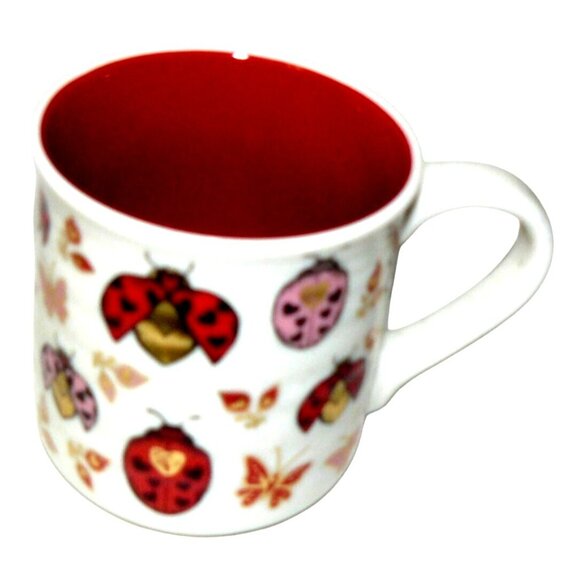 Ladybug Butterfly Ceramic Mug Cup Red Interior Gold Accts 18 fl oz Sheffield Hom - Picture 3 of 5